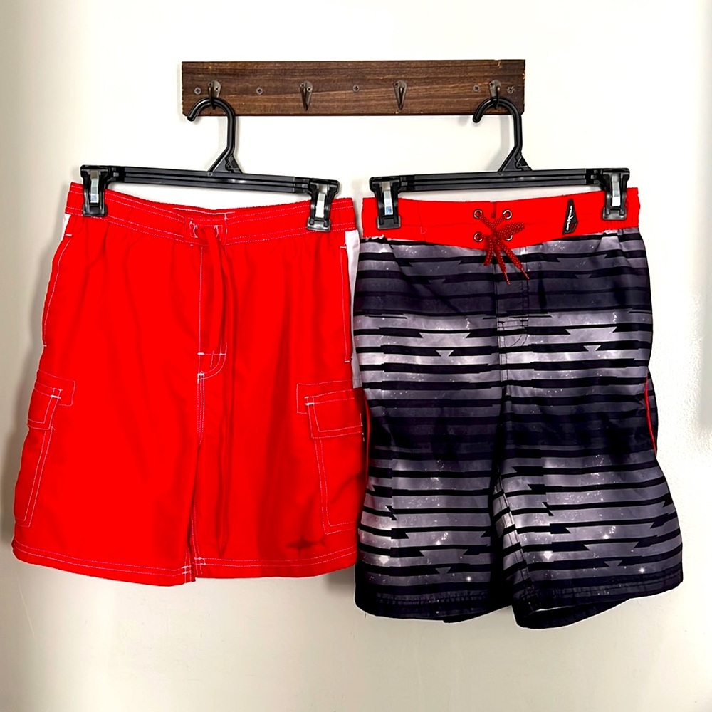 2 for 1 boys Swim Shorts - Full Red size XL - Black with Red size M 10/12